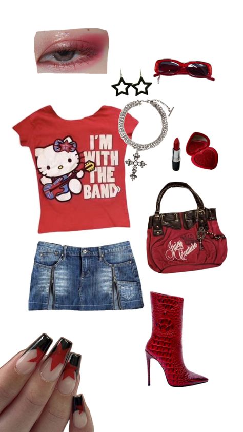 RED Y2K OUTFIT INSPO Vintage Outfits 2000s, Red Y2k Outfit, Vintage Bratz, Jumper Jacket, 2000s Era, 2000s Outfit, Red Y2k, Clothing Y2k, Outfits 2000s