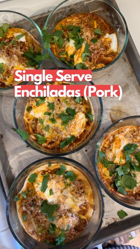 Pork Loin Shredded, Enchiladas Pork, Can Enchilada Sauce, Krista Pool, Stay Fit Mom, Single Serve Meals, Macro Friendly Recipes, Single Serving Recipes, Macro Meals