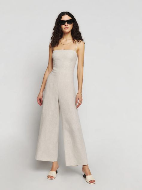 Jumpsuits for Women | Reformation Linen Jumpsuit Outfit, Fancy Jumpsuit, One And Done, Jumpsuit Dressy, Mid Heel Sandals, Jumpsuit Outfit, Jumpsuit Summer, Linen Jumpsuit, Knit Set