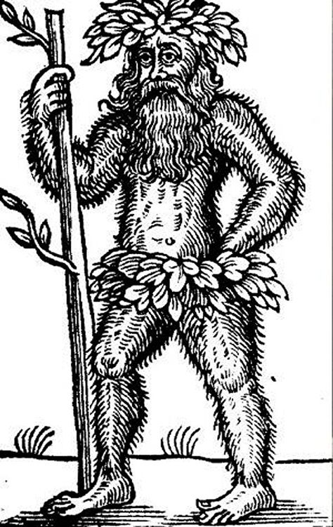 Bestiary depiction of European wild man Caucus Mountains, Medieval Creatures, Imaginary Creatures, Horned God, Wild Man, Man Beast, Slavic Mythology, Occult Symbols, Dark Arts