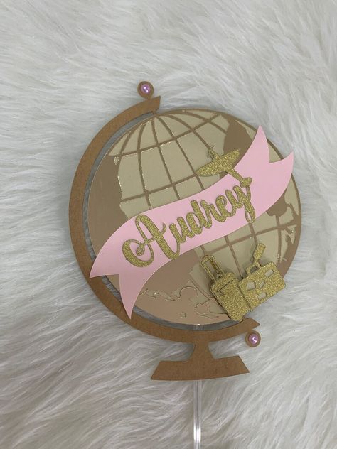 Globe Adventure Awaits Cake Topper/ Travel Junkie Cake - Etsy Spain Adventure Awaits Cake, Globe Cake, Custom Globe, Travel Party Theme, Topper Cake, Name Banners, Travel Party, Travel The World, Adventure Awaits