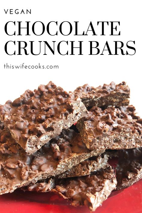 Vegan Chocolate Crunch Bars! Homemade Crunch Bars, Chocolate Crunch Bars, Crunch Bars Recipe, Homemade Candy Bars, Crunch Bars, Krispie Treats Recipe, Crunch Bar, Chocolate Crunch, Candy Recipes Homemade