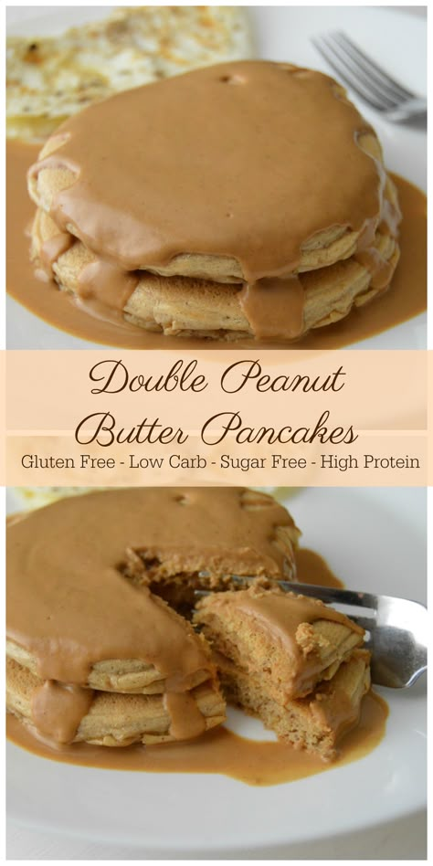 A flourless pancake that doesn't taste flourless!  So fluffy and healthy too! On chocolatesalad.com Keto Peanut Butter Pancakes, Keto Pb2 Recipes, Pb Pancakes, Macro Dinner, Healthier Deserts, Peanut Butter Delight, Peanut Butter Powder Recipes, Pb2 Recipes, Flourless Pancakes