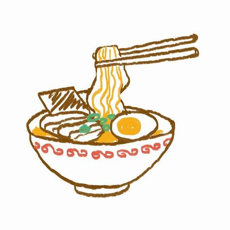 Bowl Of Ramen Drawing, Food Drawing Sketches Doodles, Ramen Color Palette, Cute Ramen Drawing, Japan Food Drawing, Ramen Sketch, Ramen Bowl Illustration, Ramen Painting, Japanese Food Drawing