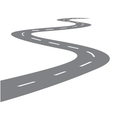 Winding road. Curved highway road with white markings. Vector illustration flat cartoon. Road Vector Illustration, Road Illustration Art, Winding Road Illustration, Road Illustration Design, Road Doodle, Roads Background For Editing, Road Graphic Design, Highway Illustration, Cartoon Road