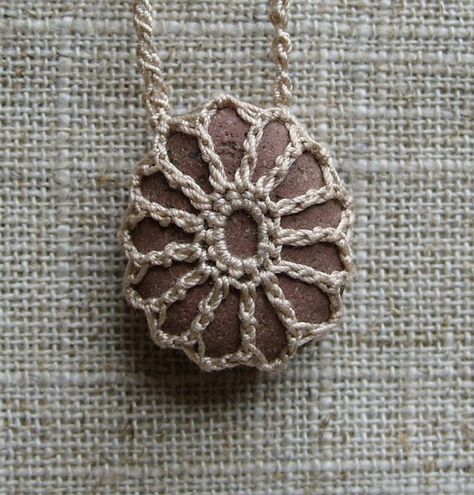 Crochet Stone . Lace Stone . River Rock by TheTreeFolkHollow, $15.00 Modern Haken, Crochet Stone, Hantverk Diy, Crochet Jewlery, Confection Au Crochet, Selling Handmade Items, Rock Necklace, River Rocks, Fiber Jewelry