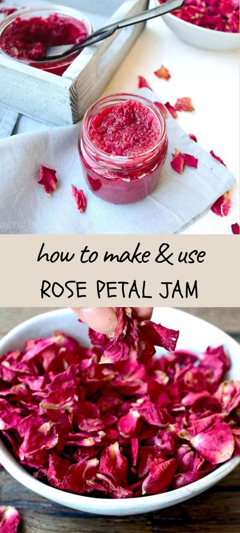 Rose Petal Recipes, Fruit Jam Recipes, Rose Petal Jam, Rose Jam, Edible Flowers Recipes, Marmalade Recipe, Foraging Recipes, Rose Recipes, Herb Recipes