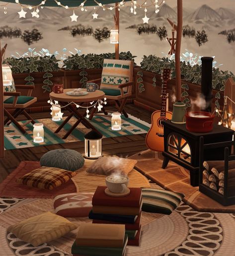 Animal Crossing Lounge Area, Animal Crossing Seating Area, Acnh Spare Room Ideas, Animal Crossing Music Studio, Bungalow Of Cozy Baskets Acnh, Acnh Sherb House Ideas, Animal Crossing Outside House Ideas, Acnh Tent Interior, Acnh Open Space Ideas