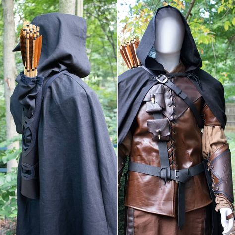 Medieval Ranger Outfit, Dnd Ranger Outfit, Ranger Cloak, Cloak Hood, Ranger Outfit, Hunter Costume, Larp Ideas, Rangers Apprentice, Ren Faire Costume