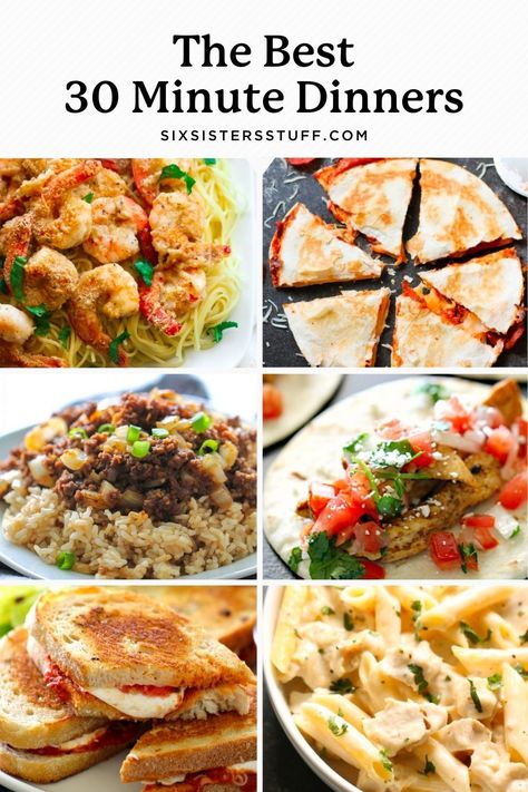 25 of the best family dinner recipes that take 30 minutes or less to make. Dinner will be ready in no time with these family favorite dishes. Six Sisters Recipes Chicken, 30 Minute Family Dinners, Family Dinner Recipes Cheap, Six Sisters Dinner Recipes, Great Recipes For Dinner Main Dishes, 30 Minute Skillet Meals, Dinner In A Pinch, Family Dinner Planning Weekly, Big Dinner Recipes