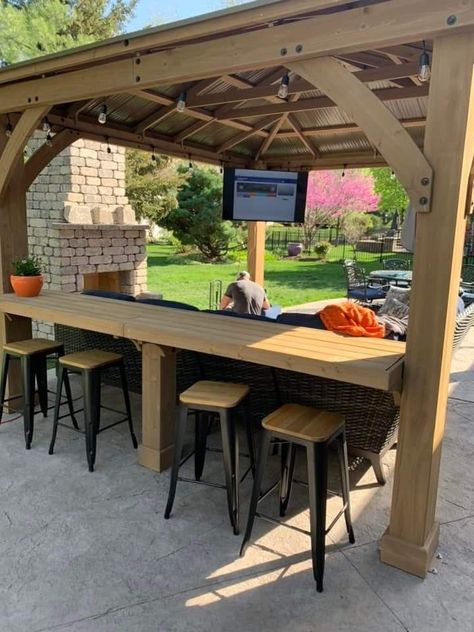 Outdoor Tv Mount, Gazebo Bar, Outdoor Pavillion, H Beam, Grill Gazebo, Backyard Plan, Outdoor Patio Bar, Backyard Landscaping Plans, Backyard Gazebo