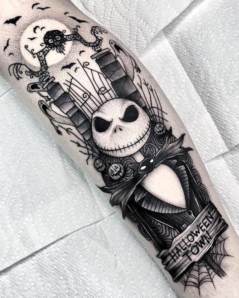 50 Amazing Tattoo Pictures | Cuded Jack Skellington Tattoo, Tim Burton Tattoo, Jack Tattoo, Nightmare Before Christmas Tattoo, Tattoo Pictures, Christmas Tattoo, Geniale Tattoos, Spooky Tattoos, Halloween Tattoo