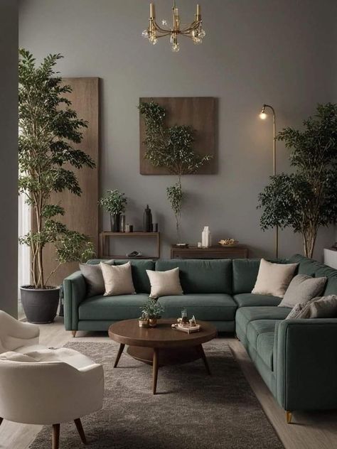 Forest Green Decor, Paris Living Rooms, Natural Living Room Decor, Sage Green Living Room, Asian Living Room, Small Apartment Decorating Living Room, Green Living Room Decor, Interior House Colors, Glam Living Room