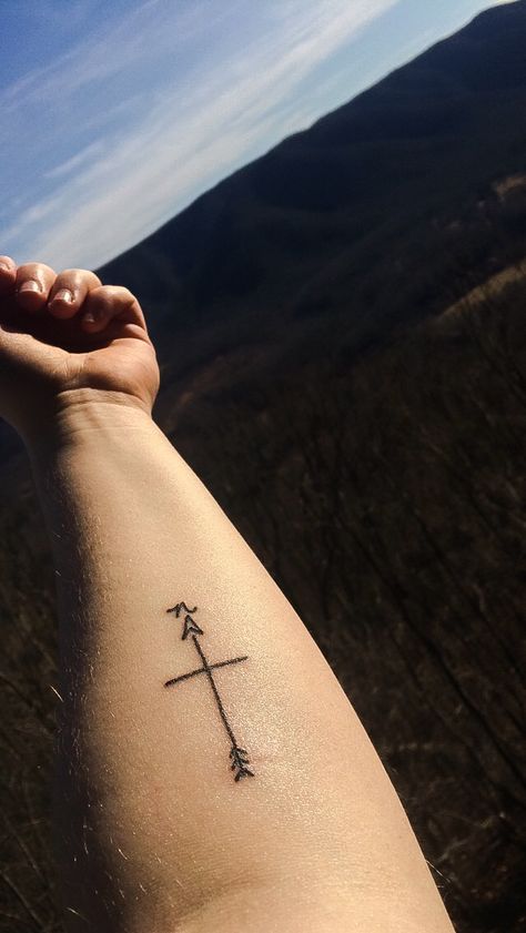 True north cross arrow tattoo Cross Mountain Tattoo, Cross Arrow Tattoo, North Tattoo Ideas, Compass Cross Tattoo, Cross Compass Tattoo, North Arrow Tattoo, Arrow Cross Tattoo, North Tattoo, True North Tattoo