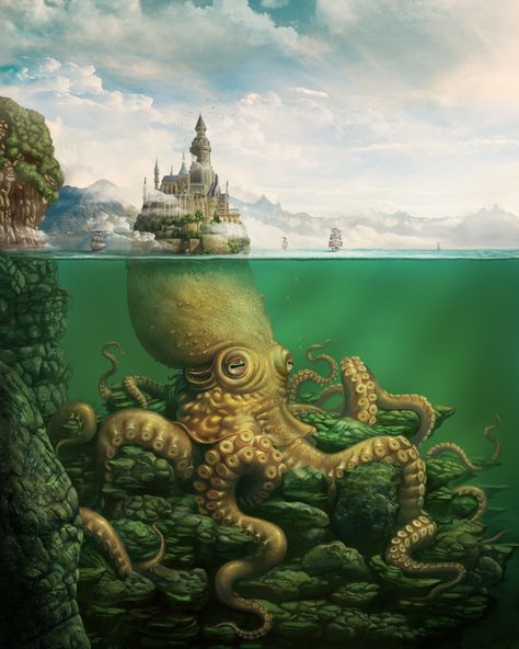 ArtStation - Kingdom of the Kraken, KyuYong Eom Kraken Art, Illustration Fantasy, The Kraken, Trippy Painting, Heroic Fantasy, Fantasy Portraits, Wow Art, Mythological Creatures, Sea Monsters