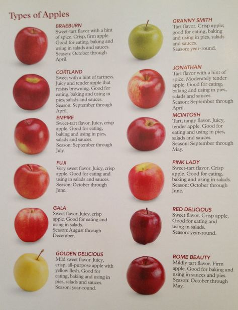 Different types of apples & cooking uses for them Apple Chart, Types Of Apples, Dessert Oreo, Amazing Food Hacks, Apple Types, Cooking Measurements, Food Charts, Food Info, Cooking Basics