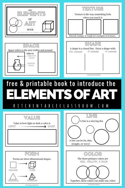 The elements of art for kids are building blocks to making and talking about great art! Use this free printable book to outline the concepts step by step! Elements Of Art Worksheet, Formal Elements Of Art, Elements Of Art Line, Art Rubric, The Elements Of Art, Art Handouts, Art Lessons Middle School, Art Theory, Art Elements