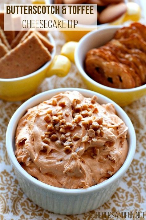 Butterscotch Toffee, Toffee Cheesecake, Holiday Dips, Cheesecake Dip, Sweet Dips, Dessert Dips, Quick Easy Snacks, Yummy Dips, Appetizer Dips