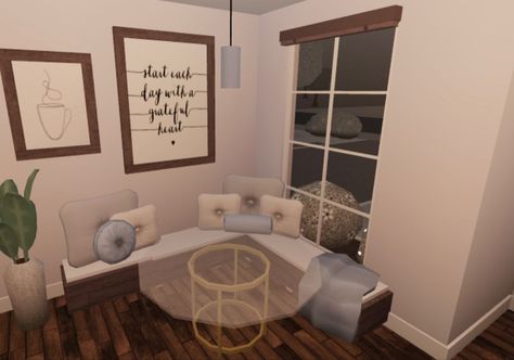 Bloxburg Coffee Nook Ideas, Dining Area Bloxburg, Bloxburg Seating Area, Coffee Bar Ideas Bloxburg, Room Fillers Bloxburg, Bloxburg Dining Table Ideas, Bloxburg Corner Ideas, Bloxburg Reading Nook, Bloxburg Breakfast Nook Ideas