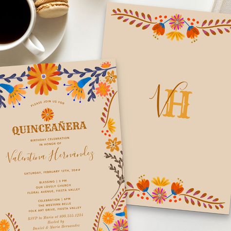 Mexican Floral Earthy Western Quinceanera and Mass Invitation - tap to personalize and get yours #Invitation #mexican #quinceanera, #church #ceremony #blessing Hacienda Invitations, October Quinceanera Themes, Western Typography, Mexican Party Invitation, Mexican Invitations, Mexican Quinceanera, Quince Invitations, Floral Birthday Invitations, Quinceanera Invitation