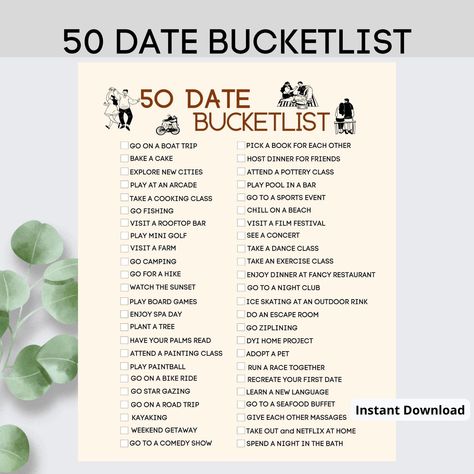 Bucket List Date Ideas, Date Bucket List, Date Night Couple, Printable Bucket List, Cute Date Ideas, Night Couple, Date Ideas, Pottery Classes, Shop Wall Art