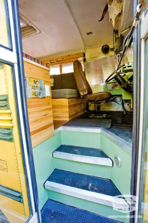 Couple's Adventure or Bust Converted School Bus School Bus Rv Conversion, Bus Renovation, Skoolie Ideas, Bus Van Life, Skoolie Life, Bus Tiny House, Bus Conversion Ideas, House Bus, School Bus Tiny House