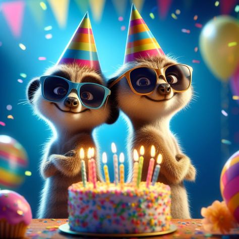 Cute Happy Birthday Pictures, Animal Birthday Card, Happy Birthday Animals, Party Animal Birthday, Birthday Animals, Happy Birthday Cake Pictures, Bday Wishes, Birthday Greetings Friend, Happy Birthday Art