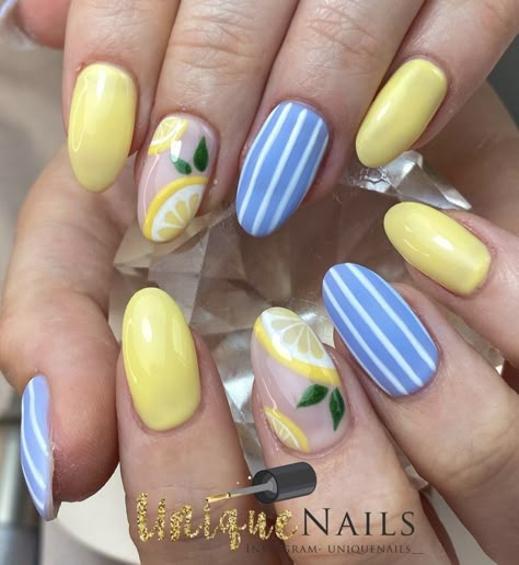 Lemon Nails, Spring Nail Designs, Summery Nails, Cute Gel Nails, Nails Spring, Nails Almond, Spring Nail, Yellow Nails, Manicure Y Pedicure