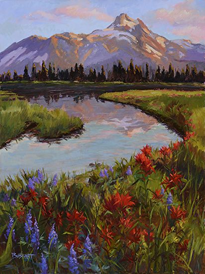 Mountain Sunset by Jan Bushart Oil ~ 40 inch x 30 inch Easy Fall Canvas Painting, Fall Canvas Painting Ideas, Canvas Painting Ideas For Beginners, Fall Canvas Painting, Creek Art, Colorado Landscape, Painting Ideas For Beginners, Mountain Landscape Painting, Fall Canvas