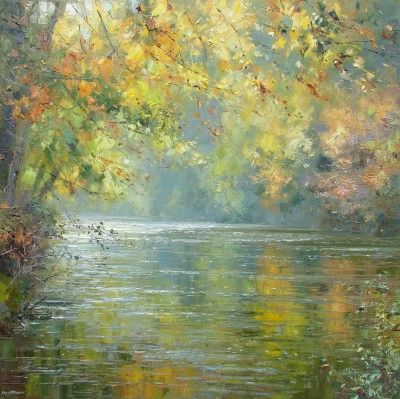 Rex PRESTON artist, paintings and art at the Red Rag British Art Gallery Rex Preston, British Paintings, Autumn River, Watercolour Landscapes, Red Rag, Autumn Watercolor, River Art, Time Painting, Fall Watercolor