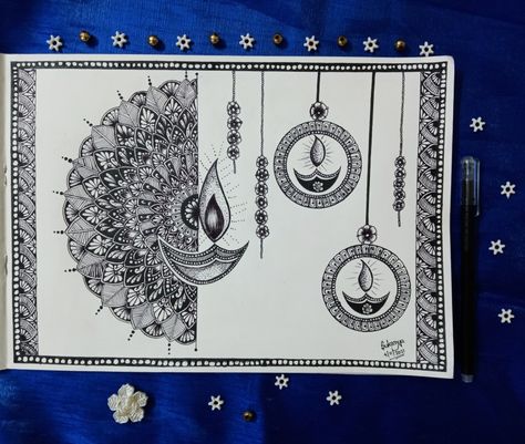 Diya Mandala Art 🪔#Happy Diwali✨🪔🕯️..... For more mandala art check out @Suku's Mandala Page ❣️ Mandala For Diwali, Happy Diwali Mandala Art, Diwali Mandala Art Drawing, Mandala Drawing For Diwali, Mandala Art For Diwali, Drawing Of Diwali, Diwali Sketch Drawing, Diya Mandala Art, Diwali Mandala Art