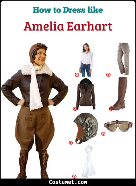 Amelia Earhart Costume for Cosplay & Halloween 2021 Amelia Earhart Halloween Costume, Amelia Airhart Costume Diy, Amelia Airhart Costume, History Costumes Halloween, Amelia Earhart Costume Diy, Amelia Earhart Costume Kids, Historical Figures Costumes, Emilia Earhart, Amelia Earhart Costume