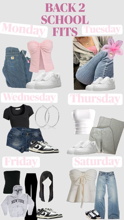 #backtoschoolfitspo #outftinspo #y2k #y2kaesthetic #y2kfashion #backtoschool Cute Y2k School Outfits, Outfit Inspo For School Y2k, Easy Y2k Outfits For School, Y2k School Outfits Pink, Pre-shrunk Y2k Tops For Spring, Monday Tuesday, Back 2 School, Phoenix Tattoo, Outfit Inspo