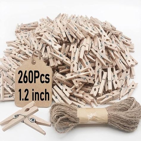 Amazon.com: Mini Clothes Pins, 260 PCS Small Wooden Clothes Pins with Jute Twine, Clothespins, Clothes Pins for Photos Crafts DIY Project : Home & Kitchen Photo Journaling, Backyard Graduation Party, Living Room Desk, Wood Clips, Clothes Pegs, Wooden Clothespins, Mini Clothes, Craft Display, Photo Clips