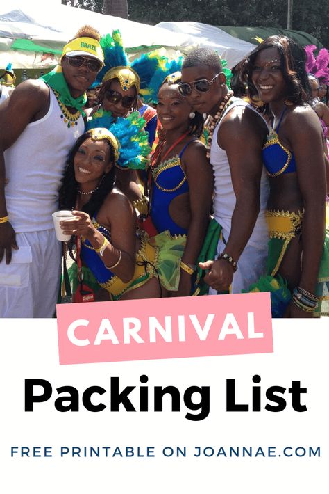 Carnival Packing List - What to Pack for Trinidad Carnival Trinidad Carnival Monday Wear, Trinidad Carnival Outfits, Packing List Free Printable, Carnival Outfit Carribean, Pack List, Brazil Carnival, Trinidad Carnival, Carnival Makeup, Caribbean Carnival