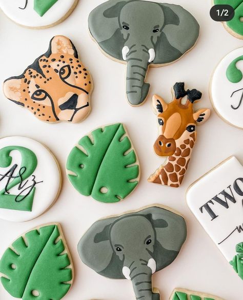 Jungle Cookies, Shared Birthday Parties, Wilderness Animals, Safari Baby Shower Cake, Safari Cookies, Zoo Birthday Party, Animal Theme Birthday, Wild Birthday Party, Animal Cutouts