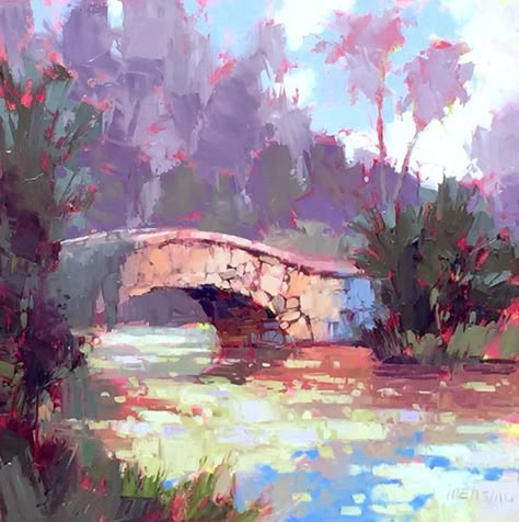 David Mensing, Environment Painting, Stone Bridge, Vero Beach, Plein Air Paintings, Traditional Paintings, Dreamy Art, Painting Inspo, Environment Concept Art