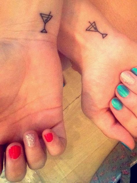 Tattoo for Wine Pals #bestfriend #bff #tattoo #womentriangle Small Best Friend Tattoos, Sister Tattoo Designs, Small Matching Tattoos, Tattoo Diy, Matching Best Friend Tattoos, Matching Sister Tattoos, Small Tats, Tattoo Zeichnungen, Small Tattoos Simple