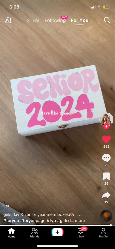 Senior 2024 Box Ideas, Senior Box Inspiration, Senior Year Memory Box Ideas Diy, Senior Memory Box Ideas Pink, Senior Year Memory Ideas, Senior Keepsake Boxes, Senior Box Ideas Tiktok, Senior Memory Box Ideas Paint, Senior Boxes 2024