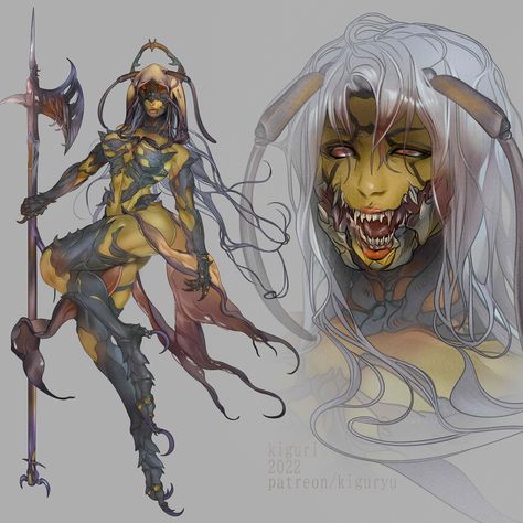 ArtStation - Noeka Insect Girl, Dark Warrior, Dragon Images, Monster Concept Art, Fantasy Warrior, Monster Art, Creepy Cute, Creature Art, Girl Drawing