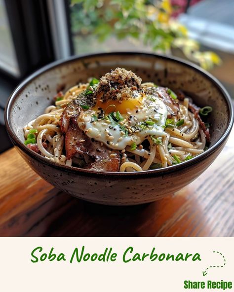 Enjoy the delightful fusion of Japanese soba noodles with the classic Italian carbonara in this unique and flavorful dish! 🍜🍳✨ Soba Noodle Recipe, Italian Carbonara, Japanese Soba Noodles, Soba Noodles Recipe, Soba Noodle, Noodle Recipe, Bowl Food, Soba Noodles, Noodle Recipes