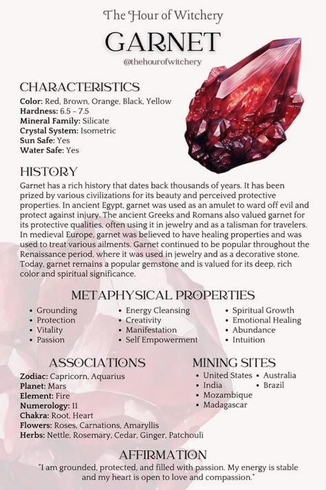 Energy Stones Crystal Healing, Spiritual Coaching, Crystal Witch, Crystal Healing Chart, Spell Jars, Garnet Crystal, Crystals Healing Properties, Spiritual Crystals, Herbal Magic