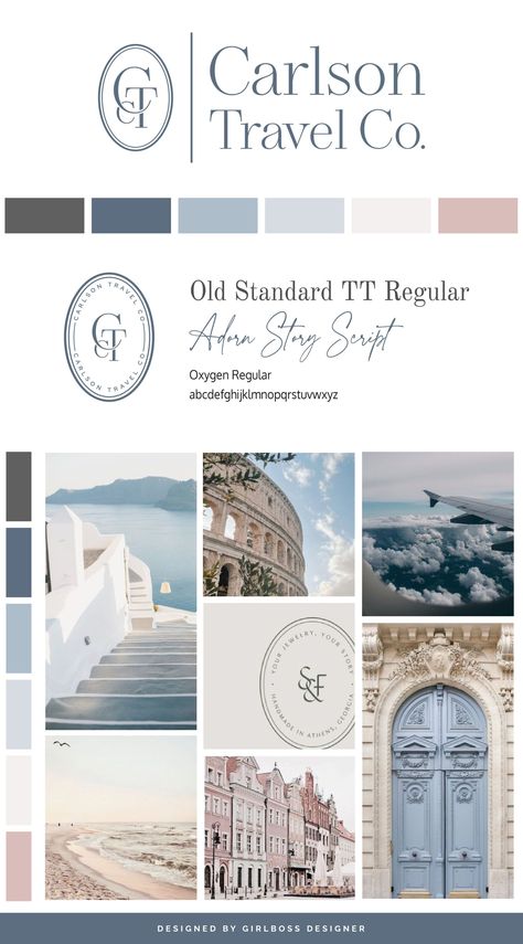 Soft Blue Palette, Luxury Color Palette Branding Blue, Travel Blog Color Palette, Soft Branding Design, Luxury Travel Branding, Feminine Branding Logo Color Palettes, Luxury Brand Colors, French Color Palette, Blue Branding Color Palette