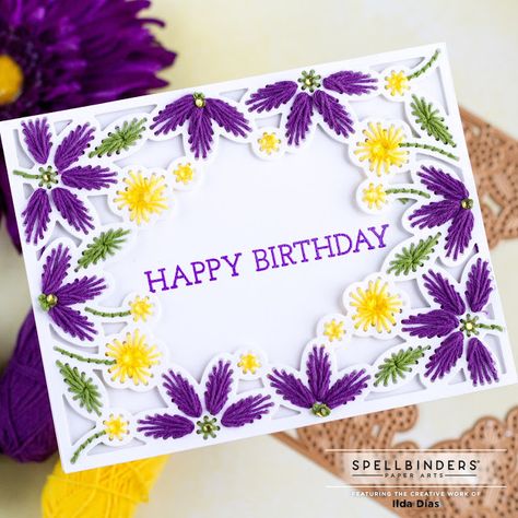 Stitched Cards, Embroidery Cards, Bee Creative, Stitching Cards, Spellbinders Cards, Flower Inspiration, Paper Embroidery, Cross Stitch Cards, Floral Cards