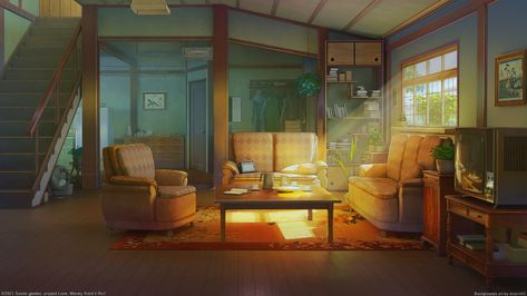 ArtStation - Himitsu house interior, Arseniy Chebynkin Animated House Interior, Visual Novel Game, Interior Concept Art, Background Artist, Gacha Background, Novel Game, Digital Story, Mandala Wallpaper, Color Script