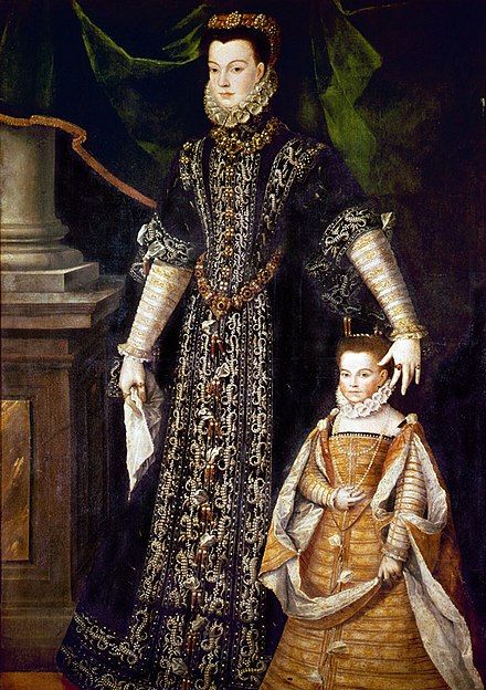 Portrait of Elisabeth of Valois (1545-1568), Queen consort of Spain and her daughter Isabella Clara Eugenia (1566-1633) - Wikidata Sofonisba Anguissola, Female Perspective, Mother Daughter Relationships, Rich Color Palette, Old Master, Historical Fashion, 17th Century, Painting Techniques, Contemporary Artists