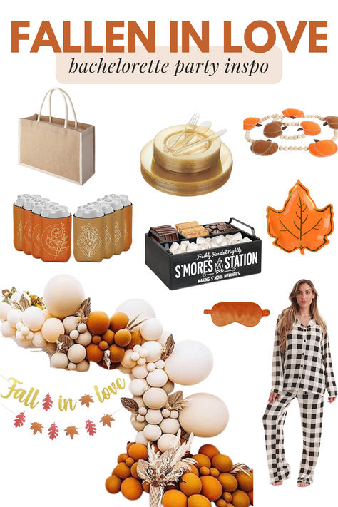 The cutest fall theme! it's cozy and fun and perfect for fall and winter brides. Here are my favorite items that will make your Bach Weekend perfect!

#bacheloretteparty #bridalshowerideas #fallinlovetheme Autumn Bachelorette, Fall Bachelorette, Fall In Love Bridal Shower, Bach Weekend, Bachelorette Theme, Bachelorette Themes, Fall Bridal Shower, Winter Bride, Bachelorette Party Themes