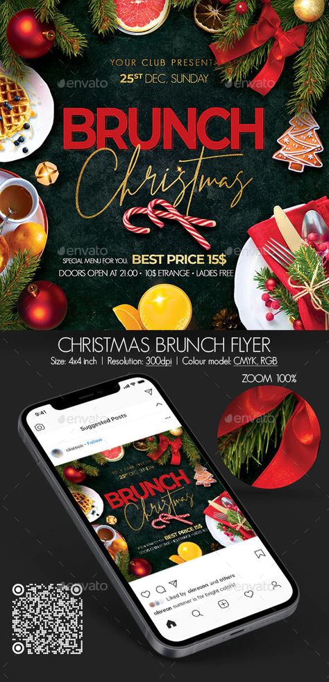 Christmas Brunch Flyer by oloreon | GraphicRiver Christmas Promo Poster, Christmas Brunch Invitations, Christmas Food Poster, Brunch Christmas, Brunch Flyer, Christmas Catering, Christmas Poster Design, Christmas Roast, Christmas Promo