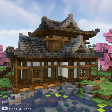 Tutorial is on our YouTube channel: Fiki & Biki 🐔 (link in bio) Japanese Minecraft Builds, Minecraft Japanese House, Minecraft Japanese, Rumah Minecraft Sederhana, Asian House, Minecraft House Plans, Traditional Japanese House, Minecraft Cottage, Cute Minecraft Houses