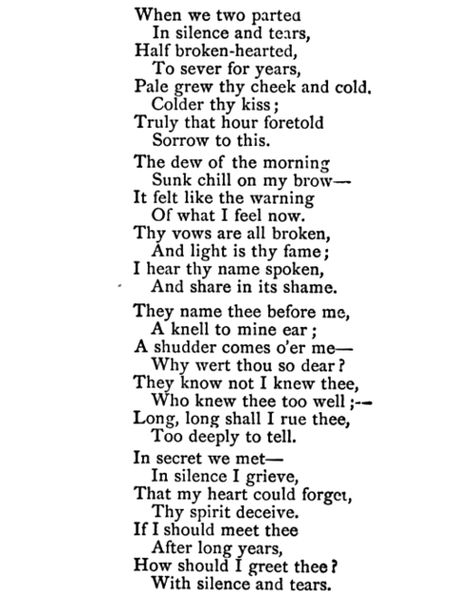 "When We Two Parted in Silence and Tears," Lord Byron When We Two Parted, Bat Poems, Can I Keep You, Erin Hanson, Lord Byron, Poem Quotes, A Sea, Poetry Quotes, Pretty Words